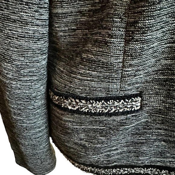 Talbots - Black Tweed Knit Open Front Cardigan Blazer with fringe trim - Picture 4 of 11